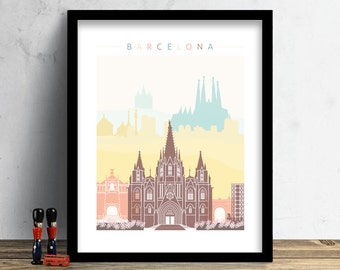 Barcelona Skyline, Print, Watercolor Print, Rome Wall Art, Watercolor Art, City Poster, Cityscape, Home Decor, Gift PRINT