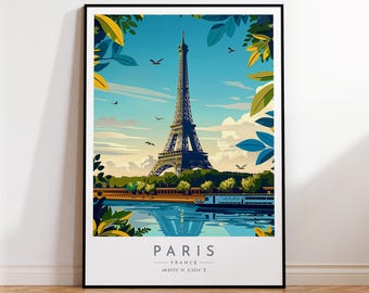 Paris Travel Poster - France, Eiffel Tower Travel Print, Home Decor, Print Framed or Canvas