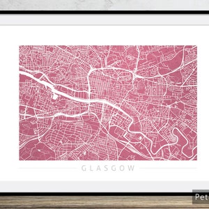 Mapa de Glasgow - Mapa de ruas da cidade de Glasgow Escócia - Impressão artística Ilustração em aquarela Arte de parede Decoração de casa Presente - IMPRESSÃO de série colorida