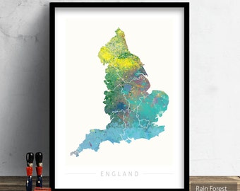 England Map - Country Map of England - Art Print Watercolor Illustration Wall Art Home Decor Gift  - NATURE SERIES PRINT