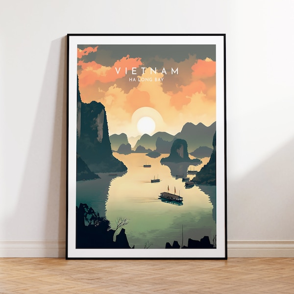 Vietnam Travel Print - Vietnam, Affiche de la baie d’Ha Long, Décoration intérieure, Impression cadeau ou toile