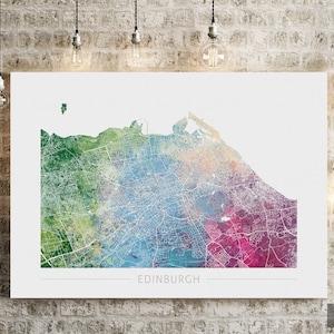 Mapa de Edimburgo - Mapa de calles de la ciudad de Edimburgo Escocia - Impresión de arte Ilustración de acuarela Arte de pared Regalo de decoración del hogar - Serie de la naturaleza IMPRIMIR