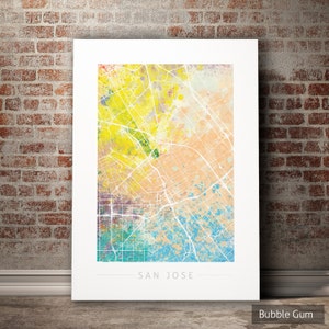 San Jose Karte - Stadtplan von San Jose Kalifornien - Kunstdruck Aquarell Illustration Wandkunst Wohnkultur Geschenk - Nature Series PRINT