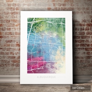 Kaart van Albuquerque - stratenplan stad van Albuquerque, New Mexico - Art Print aquarel muur kunst Home decor cadeau - natuur serie PRINT