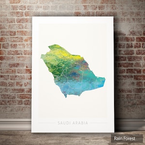 Saudi-Arabien Karte - Landkarte von Saudi-Arabien - Kunstdruck Aquarell Illustration Wand Kunst Wohnkultur Geschenk - NATURE SERIE PRINT