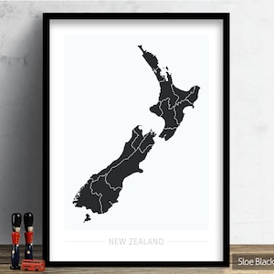 Kaart van Nieuw-Zeeland - landkaart van Nieuw-Zeeland - Art Print aquarel illustratie muur kunst woondecoratie cadeau - KLEUREN PRINTS