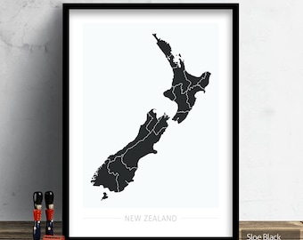 New Zealand Map - Country Map of New Zealand - Art Print Watercolor Illustration Wall Art Home Decor Gift - COLOUR PRINTS