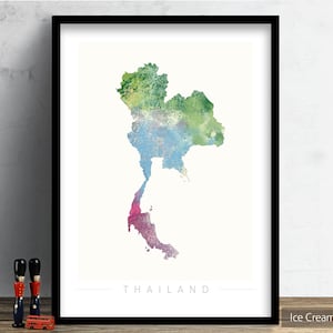 Mapa de Tailandia - Mapa del país de Tailandia - Impresión de arte Ilustración de acuarela Arte de pared Regalo de decoración del hogar - IMPRESIÓN DE SERIE DE NATURALEZA