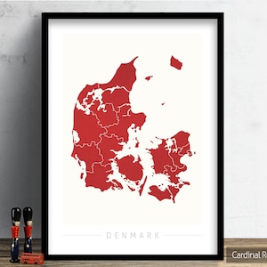Dänemark Karte - Landkarte von Dänemark - Kunstdruck Aquarell Illustration Wand Kunst Wohnkultur Geschenk - COLOR PRINTS