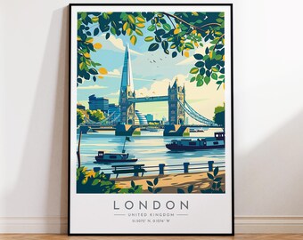 London Travel Poster - England, London Travel Print, Home Decor, Print Framed or Canvas