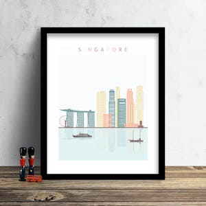 Skyline van Singapore, print, aquarel print, kunst aan de muur, stadsgezicht Singapore, aquarel kunst, stad poster, stadsgezicht, decor van het huis, cadeau PRINT