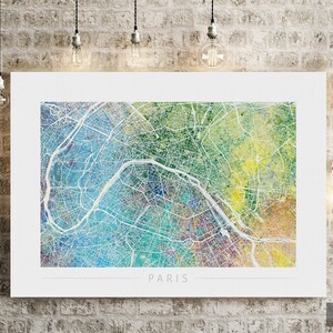 Mapa de París - Mapa de calles de la ciudad de París Francia - Impresión de arte Ilustración de acuarela Arte de pared Regalo de decoración del hogar - Serie Naturaleza IMPRIMIR