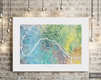 Paris Map - City Street Map of Paris France - Art Print Watercolor Illustration Wall Art Home Decor Gift - Nature Series PRINT