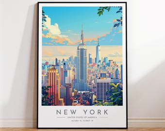 New York Travel Poster - United States, New York Print, Home Decor, Print Framed or Canvas