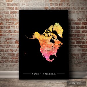 North America Map - Continental Map of North America - Art Print Watercolor Illustration Wall Art Home Decor Gift - Sunset Series PRINT