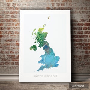Großbritannien Karte - Landkarte von Großbritannien - Kunstdruck Aquarell Illustration Wand Kunst Wohnkultur Geschenk - NATURE SERIE PRINT