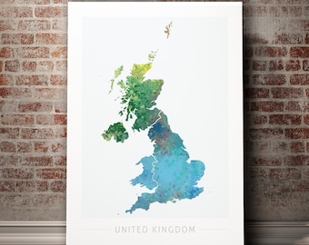 United Kingdom Map - Country Map of United Kingdom - Art Print Watercolor Illustration Wall Art Home Decor Gift  - NATURE SERIES PRINT