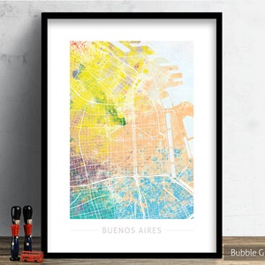 Mapa de Buenos Aires - Mapa de calles de la ciudad Buenos Aires Argentina Arte Impresión Acuarela Ilustración Pared Arte Decoración del Hogar Regalo - Serie Naturaleza PRINT