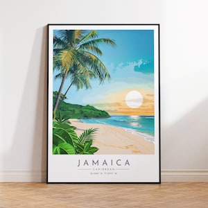 Jamaica Travel Poster - Caribbean, Jamaica Travel Print, Home Decor, Print Framed or Canvas