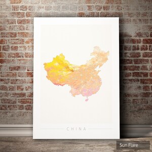 China Karte - Landkarte von China - Kunstdruck Aquarell Illustration Wand Kunst Wohnkultur Geschenk - NATURE SERIE PRINT