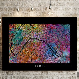 Kaart van Parijs - stratenplan stad van Parijs Frankrijk - Art Print aquarel illustratie muur kunst woondecoratie cadeau - zonsondergang serie PRINT