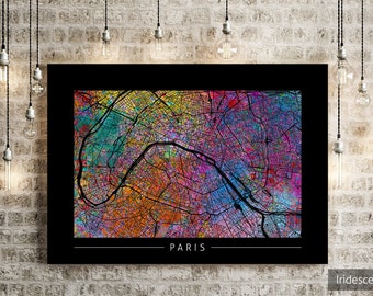 Paris Map - Stadtplan von Paris Frankreich - Kunstdruck Aquarell Illustration Wand Kunst Wohnkultur Geschenk - Sunset Series PRINT