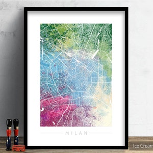 Mailand Karte - Stadtplan von Mailand, Italien - Kunstdruck Aquarell Illustration Wandkunst Wohnkultur Geschenk - Nature Series PRINT