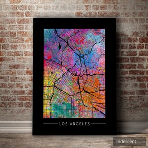 Los Angeles Map - City Street Map of Los Angeles, California - Art Print Watercolor Wall Art Home Decor Gift - Sunset Series PRINT