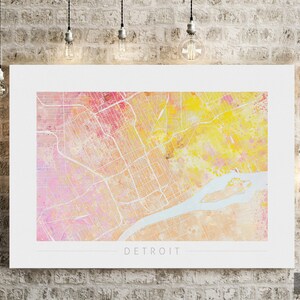 Mapa de Detroit - Mapa de calles de la ciudad de Detroit, Michigan - Impresión de arte Ilustración de acuarela Arte de pared Regalo de decoración del hogar - Serie Naturaleza IMPRIMIR