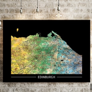 Carte d'Édimbourg - plan des rues d'Édimbourg, Écosse - impression d'art Illustration aquarelle Art mural décoration maison cadeau - impression série coucher de soleil