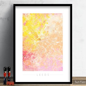 Mapa de Leeds - Mapa de calles de la ciudad de Leeds, Inglaterra - Impresión de arte Ilustración de acuarela Arte de pared Regalo de decoración del hogar - Serie Naturaleza IMPRIMIR