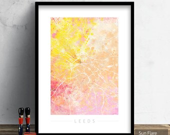 Leeds Map - City Street Map of Leeds, England - Art Print Watercolor Illustration Wall Art Home Decor Gift - Nature Series PRINT