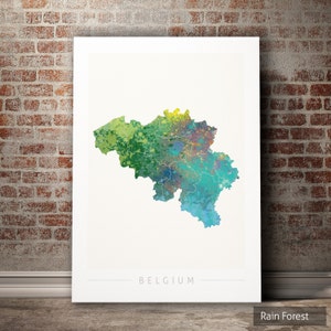 Belgien Karte - Landkarte von Belgien - Kunstdruck Aquarell Illustration Wand Kunst Wohnkultur Geschenk - NATURE SERIE PRINT