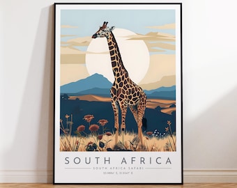South Africa Safari Travel Poster - South Africa, South Africa Safari Travel Print, Home Decor, Print Framed or Canvas