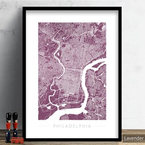 Carte de Philadelphie - plan des rues de la ville, Pennsylvanie - impression d'art, illustration aquarelle, art mural, décoration d'intérieur, cadeau - impression série couleur