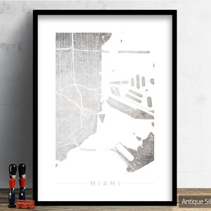 Miami Map - City Street Map of Miami, Florida - Art Print Watercolor Illustration Wall Art Home Decor Gift - Colour Series PRINT