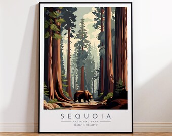 Sequoia Travel Poster - United States, National Park, Sequoia Travel Print, Home Decor, Print Framed or Canvas