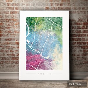 Mapa de Austin Texas - Mapa de la calle de la ciudad de Austin EE.UU. - Impresión de arte acuarela ilustración pared arte decoración del hogar regalo - Serie de la naturaleza PRINT