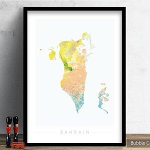 Mapa de Bahréin - Mapa del país de Bahréin - Impresión de arte Ilustración de acuarela Arte de pared Regalo de decoración del hogar - IMPRESIÓN DE SERIE DE NATURALEZA