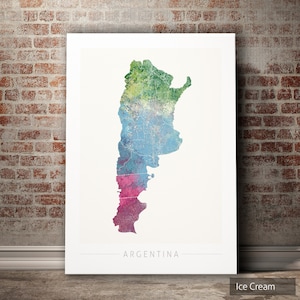 Argentinien Karte - Landkarte von Argentinien - Kunstdruck Aquarell Illustration Wand Kunst Wohnkultur Geschenk - NATURE SERIE PRINT