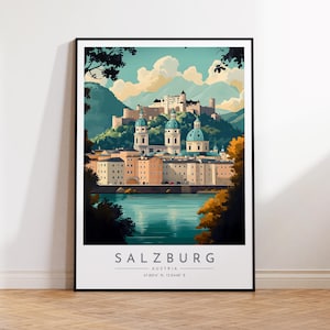 Salzburg Travel Poster - Austria, Salzburg Travel Print, Home Decor, Print Framed or Canvas
