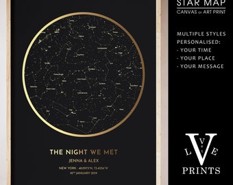 Star Chart, Custom Star Map By Date, Personalised Anniversary Gift, Birthday Gift, Constellation Map | GOLD EFFECT *Non Metallic*