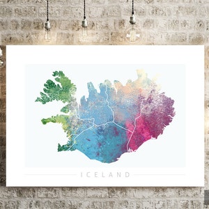Island Karte - Landkarte von Island - Kunstdruck Aquarell Illustration Wand Kunst Wohnkultur Geschenk - NATURE SERIE PRINT