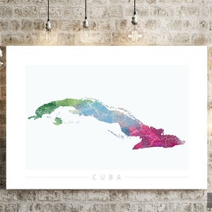 Mapa de Cuba - Mapa del país de Cuba - Impresión de arte Ilustración de acuarela Arte de pared Regalo de decoración del hogar - IMPRESIÓN DE SERIE NATURALEZA