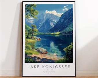 Lake Königssee Travel Poster - Germany, Lake Königssee Travel Print, Home Decor, Print Framed or Canvas