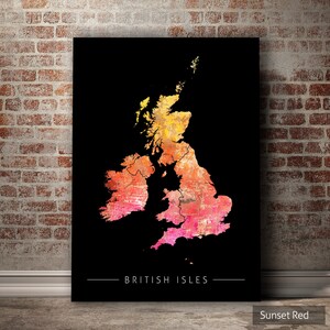 Großbritannien & Irland UK Karte - Landkarte der Britischen Inseln - Kunstdruck Aquarell Illustration Wandkunst Wohnkultur Geschenk - SUNSET Series PRINT