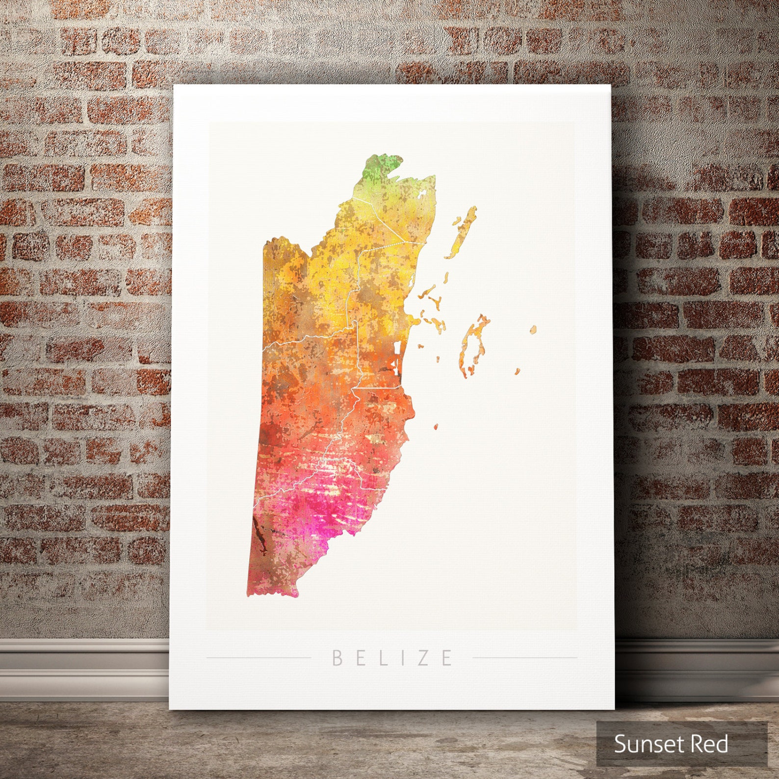 Belize Map - Country Map of Belize - Art Print Watercolor Illustration ...