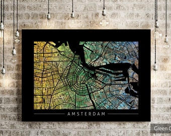 Amsterdam Map - City Street Map of Amsterdam Holland - Art Print Watercolor Illustration Wall Art Home Decor Gift - Sunset Series PRINT