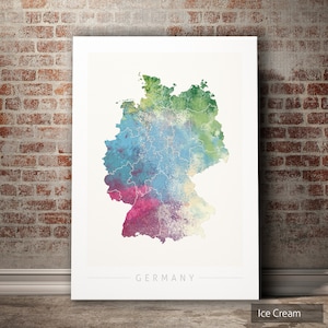 Deutschland Karte - Landkarte von Deutschland - Kunstdruck Aquarell Illustration Wand Kunst Wohnkultur Geschenk - NATURE SERIE PRINT