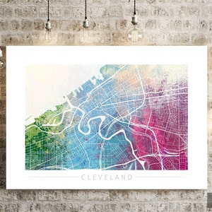 Cleveland Map - Stadtplan von Cleveland, Ohio - Kunstdruck Aquarell Wand Kunst Wohnkultur Geschenk - Nature Series PRINT
